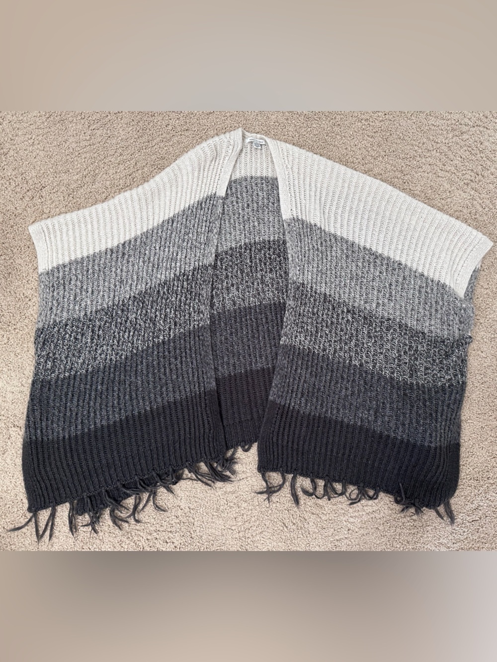 American Eagle Outfitters Cream and Gray Striped Knit Shawl